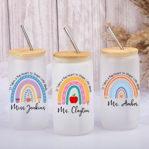 Personalized Teacher Tumbler, Rainbow Iced Coffee Cup, Teacher Appreciation Gift, Thank You Teacher Gift, Christmas Gifts for Teacher