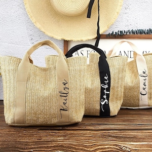 Strandtasche Personalisiert, Brautjungfer Vorschlag, Jute-Einkaufstasche, Benutzerdefinierte Stroh Taschen, Brautdusche Tasche, Bachelorette Party Favors, Hochzeitsgeschenk