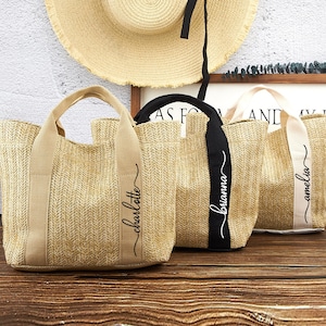 Sacs cadeaux personnalisés de demoiselle d'honneur, sac fourre-tout en toile de jute avec nom, sac fourre-tout de plage, sac en toile de jute personnalisé, sac en jute, EVJF, cadeaux de mariage