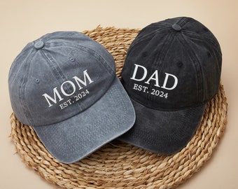 Sombrero bordado personalizado, gorras de béisbol de mamá y papá, regalos personalizados para la nueva mamá papá, anuncio de embarazo, regalo del día del padre, baby shower