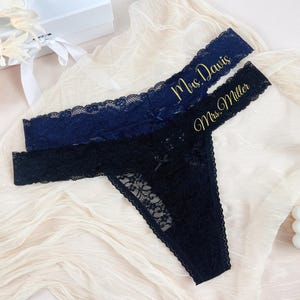 Personalized Bride Lace Thong: Embroidered Wedding Underwear