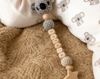 Clip de chupete de ganchillo personalizado para bebé, cadena para chupete con nombre personalizado, regalo para recién nacido, regalos hechos a mano para baby shower