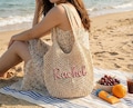 Personalized Beach Tote Bags, Bridesmaid Gift Bag, Crochet Beach Totes, Bachelorette Trip Gifts
