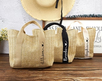 Sac de plage en paille personnalisé : fourre-tout personnalisé pour enterrement de vie de jeune fille, cadeau de mariage