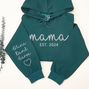 Custom Embroidered Mama Sweatshirt with Kids Name on Sleeve, Personalized Mom Sweatshirt, New Mom Gift, Birthday Gift for Mom, Momma Hoodie