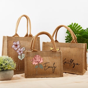 Personalisierte Brautjungfer Taschen, Sackleinen Tragetaschen, Brautjungfer Geschenk Tasche, Junggesellinnenparty Taschen, Strandtasche, Benutzerdefinierte Jute Tasche, Brautdusche Tasche
