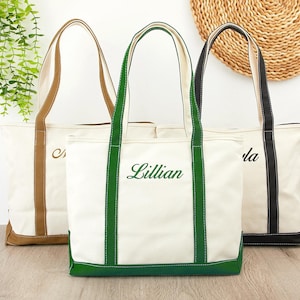 Sac fourre-tout personnalisé brodé, sac fourre-tout en toile, cadeau de demoiselle d'honneur, sac de plage avec prénom personnalisé, cadeaux d'anniversaire, cadeau d'anniversaire pour elle