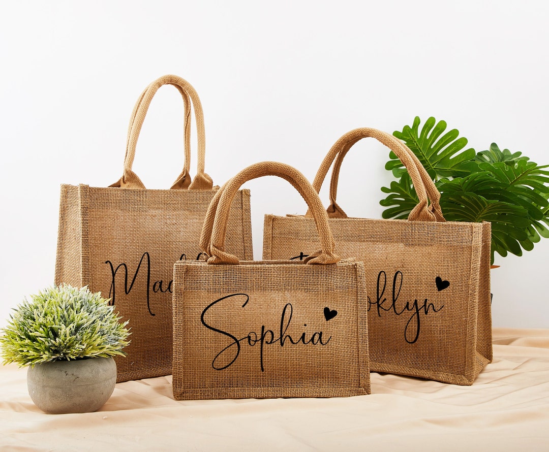 Personalized Burlap Bridesmaid Gift Bags, Monogram Jute Bachelorette ...