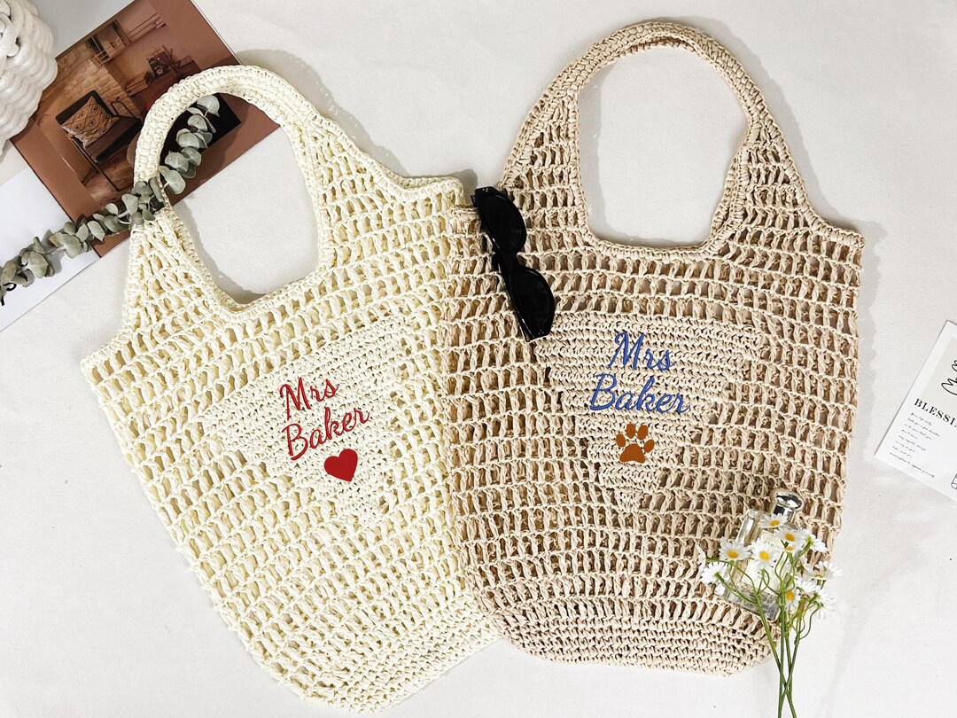 Teaher Rafia Personalized Raffia Beach Tote, Custom Teacher Appreciation Gift ...