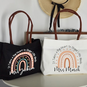 Sac d'enseignant personnalisé, sac fourre-tout avec arc-en-ciel, sac fourre-tout cadeau de remerciement pour enseignant, sac d'école, sac d'école, cadeau de remerciement pour enseignant