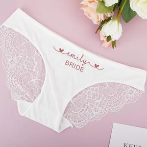 Personalized Underwear,Custom Bride Panties,Lace Wedding Underwear,Bride Panties,Engagement Gift for Her,Bridal Shower Gift,Honeymoon Gift