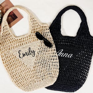 Personalized Beach Tote Bag,Embroidery Beach Bag,Custom Name Beach Tote,Raffia Trip Beach Bag,Initials Handle Bag,Bachelorette Party Favors