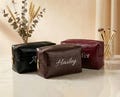 Personalized Embroidered Faux Crocodile Makeup Bag, Vegan Leather Cosmetic Pouch, Mothers Day Gift