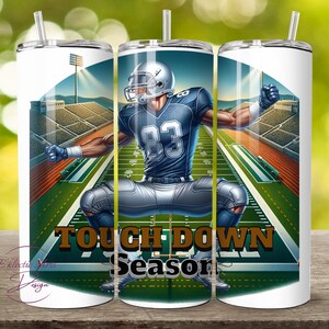 Football PNG 20oz Skinny Tumbler Sublimation Design Digital Download, PNG Instant Download, silver and blue football player png, tumbler png