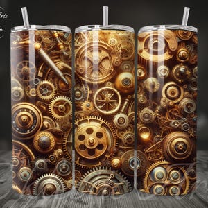 Steampunk PNG 20oz Skinny Tumbler Sublimation Design Digital Download, PNG Instant Download, steampunk gears and gadgets tumbler wrap png