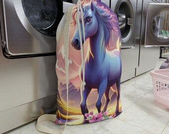 Pretty Unicorn Stylish Large Laundry Bag, 28"x36" girl's large laundry bag, graduation gift for college, linen bag for massage therapists