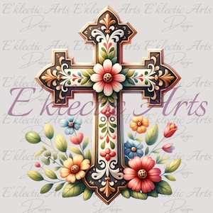 Cross with flowers PNG Sublimation Design Digital Download, PNG Instant Download, Shirt Designs Downloads, Religious Cross wildflowers png