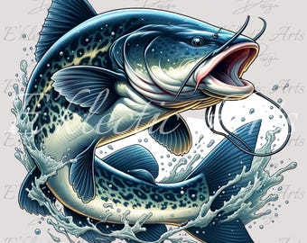 Fishing PNG Sublimation Design Digital Download, PNG Instant Download, Shirt Designs Downloads, blue spotted catfish png, Fish Hobby png