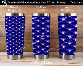 Téléchargement imprimable de graphiques triangulaires bleus audacieux pour 20 oz. Gobelet droit 20 oz design numérique