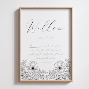 Custom Baby Name Meaning Sign | Personalized Baby Name Print with Bible Verse & Floral Design, Nursery Decor Gift