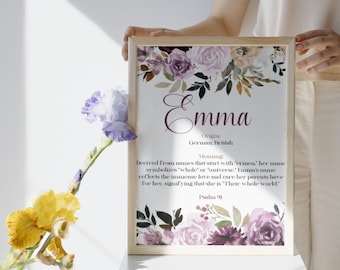 Personalized Floral Baby Name Meaning Print: Custom Nursery Art (Digital Download)