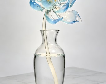 Light Blue Flower | Handmade glass Lotus | Eternal Glass Floral | Table Centerpiece | Wedding Party Decor | Home Aesthetic Gift