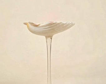 Handmade Glass Seashell Cup,Mermaid Champagne Saucer,Nautical Themed Drinkware,Unique White Shell Bar Glass for Weddings & Beach Parties