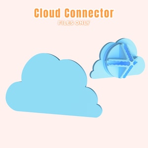 May include: Two light blue cloud-shaped objects, one solid and one with a cross-shaped design, are displayed against a light peach background. The text "Cloud Connector FILES ONLY" is in orange letters at the top.