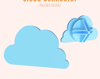 May include: Two light blue cloud-shaped objects, one solid and one with a cross-shaped design, are displayed against a light peach background. The text "Cloud Connector FILES ONLY" is in orange letters at the top.