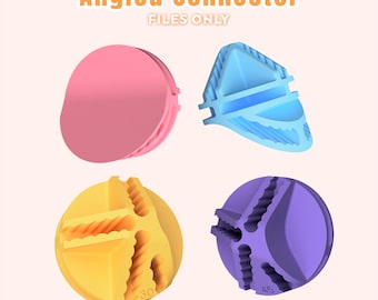 May include: Four angled connectors in pink, light blue, yellow, and purple. The yellow connector is marked with 30 and the purple with 45. The text Angled Connector FILES ONLY is displayed at the top of the image against a light background.