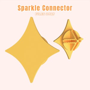 Pode incluir: Dois conectores amarelos em forma de estrela. Um é uma forma de diamante sólido, e o outro tem um design aberto em forma de cruz. O texto "Sparkle Connector FILES ONLY" está no topo.