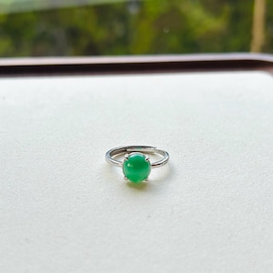 Anillo de jadeíta natural, joyería translúcida, tipo A, jadeíta birmana verde esmeralda helada, anillo de plata esterlina ajustable, regalo hecho a mano para ella