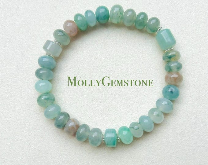 Jadeite Jade Beaded Bracelet Jewelry Natural Burmese Type A Icy High Translucency Jadeite RARE Multi-color 8.5mm Drum Bead Handmade Gift