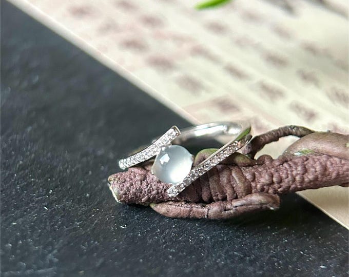 Natural Jadeite & 925 Sterling Silver Adjustable Ring Jewelry Gift Burmese Type A Superior High Translucency Icy White Jade