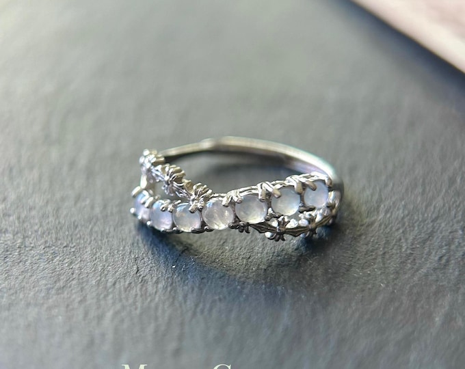 Natural Jadeite & Sterling Silver Adjustable Ring Band Authentic Burmese Type A Translucent Icy White Jade