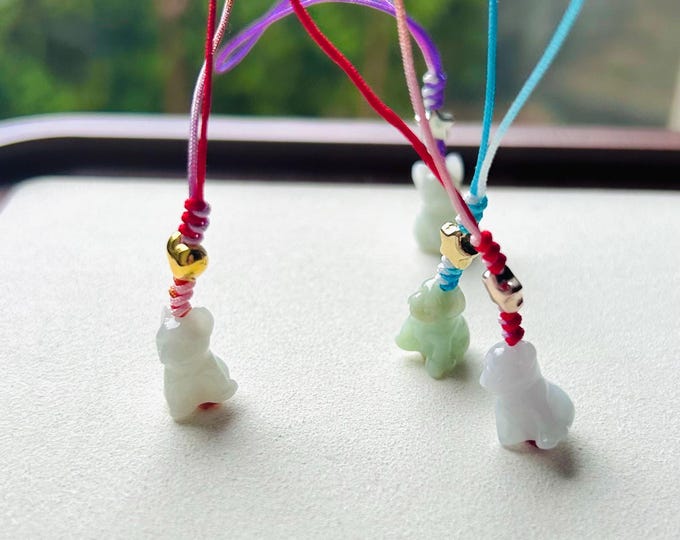 Jadeite Jade Cute Puppy Phone Charm Keychain Jewelry Christmas Gift for Her Authentic Untreated Type A Burmese Jadeite 3D Dog Lucky Amulet