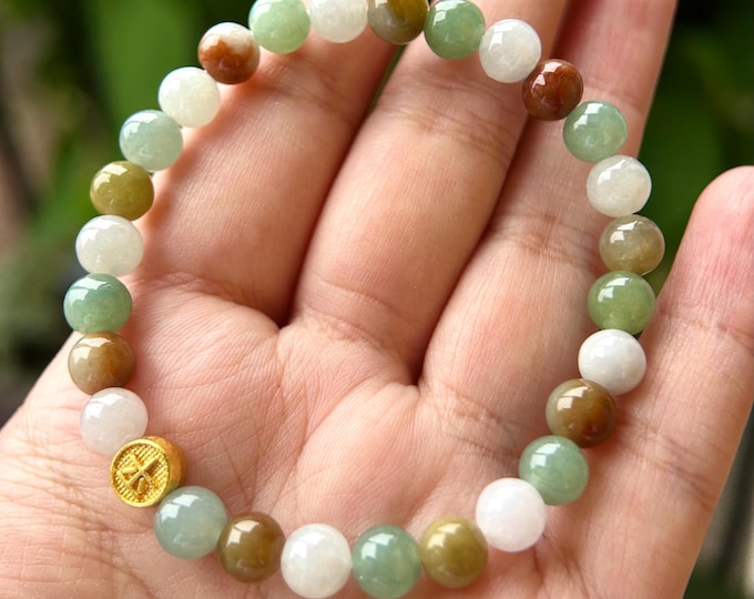 Jadeite Jade Bracelet Jewelry Gift for Her 100% Genuine Untreated High Quality Icy Type A Multi-color Burmese 7mm Handmade in CANADA