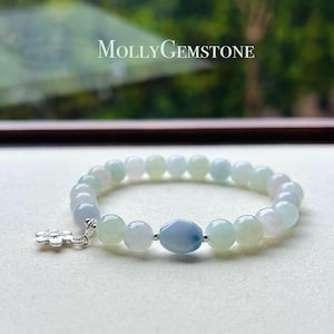 Pulseira de contas de jade jadeíte, joia artesanal, presente para ela, autêntica birmanesa, grau A, gelo translúcido, lavanda, roxo, verde e azul, 7,3 mm