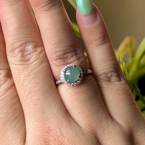 Bague en jade jadéite naturelle hautement translucide de type A, bague réglable en argent sterling avec jadéite bleue du Guatemala, cadeau fait main pour elle