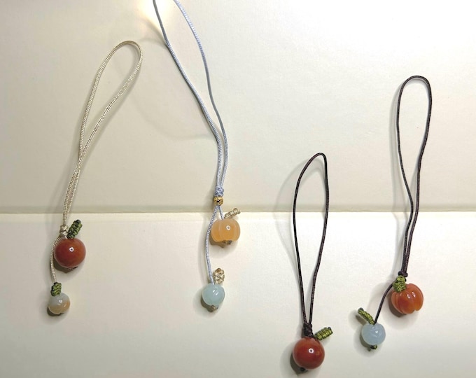 Jade Christmas Apple Handwoven Phone Charm Keychain Holiday Gift Protection Authentic Untreated Type A Burmese Jadeite Chinese Knot