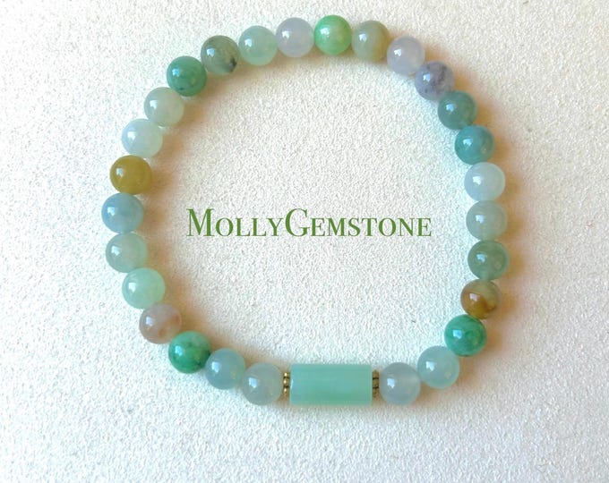 Jadeite Jade Beaded Bracelet Jewelry Natural Untreated Burmese Type A Icy Translucent Jadeite Multi-color Rainbow Feicui 6.2mm Handmade Gift