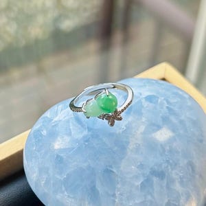 Anillo de jadeíta natural, joyería auténtica, translúcido, tipo A, birmano helado, verde soleado, jade Hulu, anillo de plata ajustable, regalo hecho a mano para ella