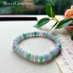 Jadeit Jade Perlen Armband Schmuck handgemachtes Geschenk für sie natürliche birmanische eisige durchscheinende Typ A Lavendel lila & grüne Jade 6,8 mm FeiCui