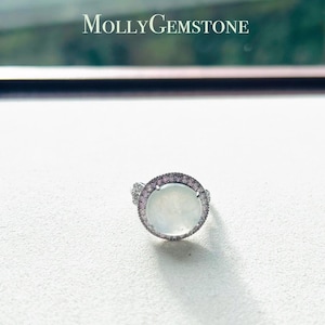 Anillo de jadeíta certificado, regalo de joyería para ella, jadeíta blanca helada altamente translúcida, natural, birmana, tipo A, sin tratar, ajustable, plata esterlina