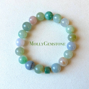Jadeite Beaded Bracelet 10mm Big Beads Jewelry Authentic Untreated Burmese Type A Icy Translucent Multi-RARE-Color FeiCui Valentine Gift