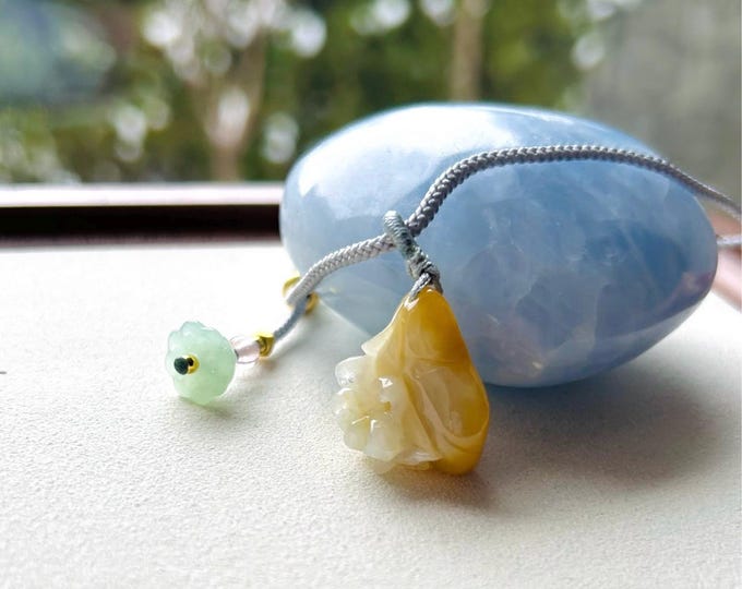 Jadeite Jade Pendant Jewelry Natural Burmese Untreated Unheated Type A Gelatinous Icy Yellow Jade Carved Lotus Flower Pendant Necklace