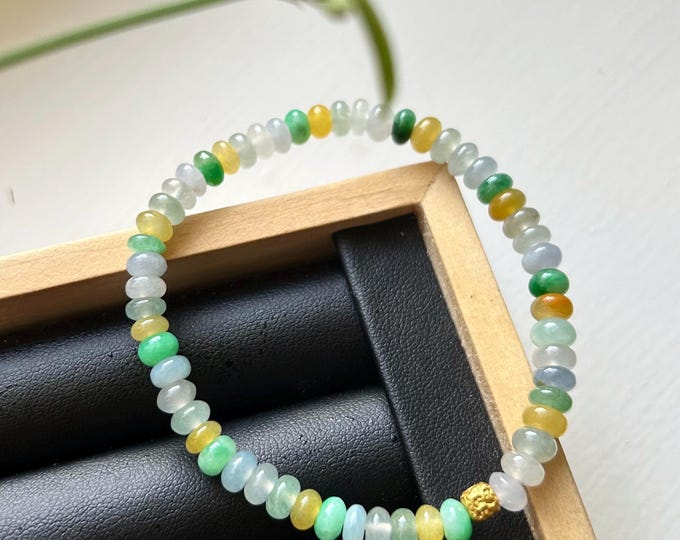 Jadeite Jade Bracelet Jewelry Gift for Her Real Jade Genuine Type A Highly Translucent Icy MultiColor Burma 6mm, Handmade in CANADA