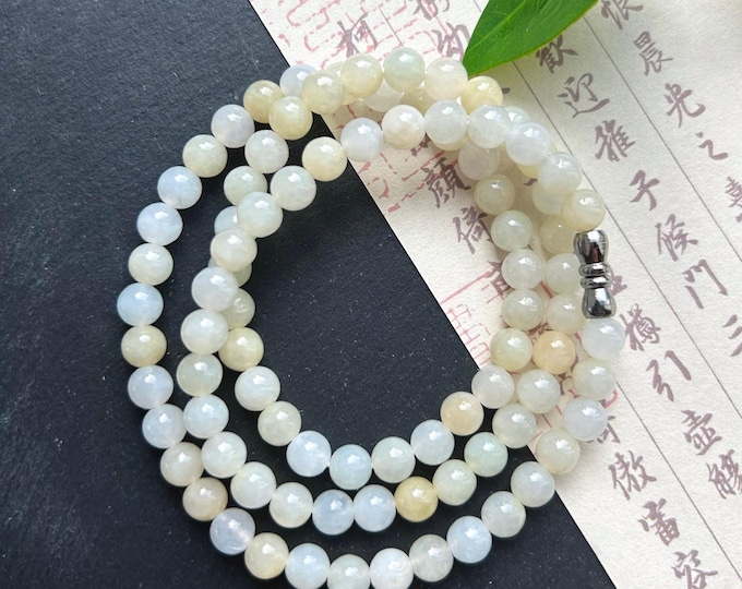 Jadeite Beaded Stacked Bracelet Necklace Jewelry Natural Burmese Type A Translucent Icy Yellow Jade 5.8mm