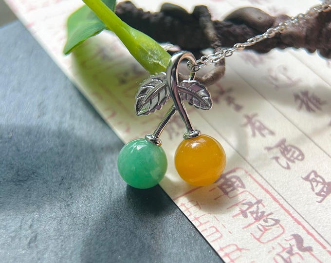 Jadeite Jade Pendant Dainty Fruit Necklace Jewelry Gift for Her Burmese Untreated Type A Icy Translucent Multicolor Jade Sterling Silver