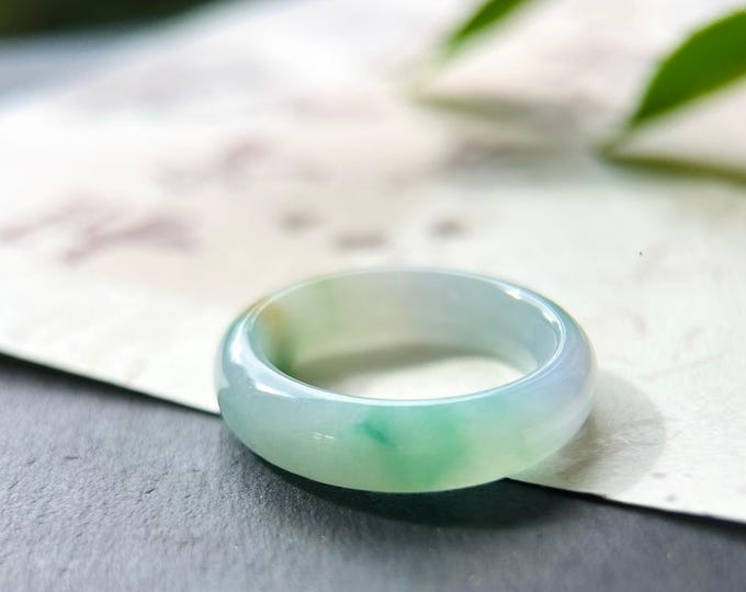 Natural Burmese Jadeite Ring Band Jewelry Gift Type A Translucent Icy Purple Green Yellow RARE Triple-Color Jade Ring US 7.5/17.7mm